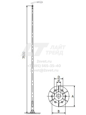 Габаритные размеры опор ОКККВ-7,5 