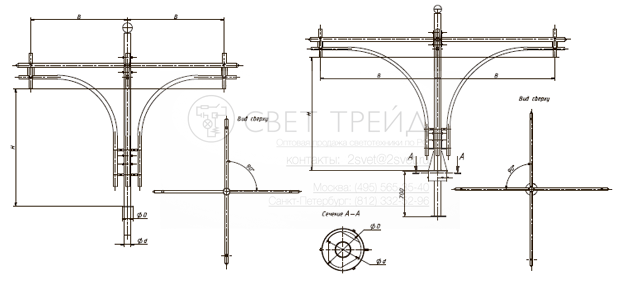 схема Кронштейна СОлрис для четырех подвесных светильников Opora Engineering